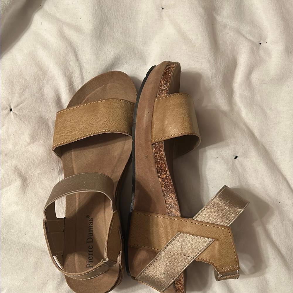 Pierre Dumas Tan Sandals with Ankle Strap and Cork Footbed